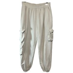 PrettyLittleThing Cargo Sweatpants Womens 10 Cream Baggy Joggers Fleece Grunge